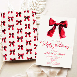 Elegant Red Coquette Bow Baby Shower Inbjudningar