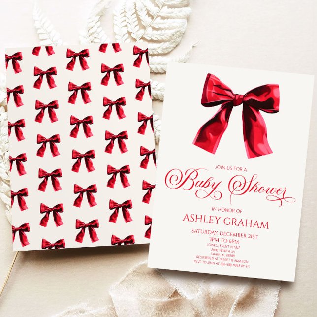 Elegant Red Coquette Bow Baby Shower Inbjudningar (Skapare uppladdad)