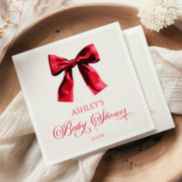 Elegant Red Coquette Bow Baby Shower Pappersservett