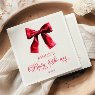 Elegant Red Coquette Bow Baby Shower Pappersservett