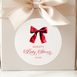 Elegant Red Coquette Bow Baby Shower Runt Klistermärke
