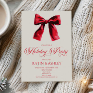 Elegant Red Coquette Bow-Julfest Inbjudningar