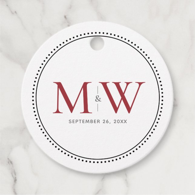 Elegant Red Couples Monogram Bröllop Gåvor Etiketter (Framsida)