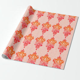 Elegant Red Damask Blommigt Baroque Wrapping Pappe Presentpapper