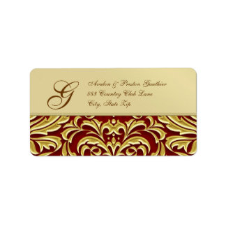 Elegant Red Damask Guld Metall-adressetikett Adressetikett