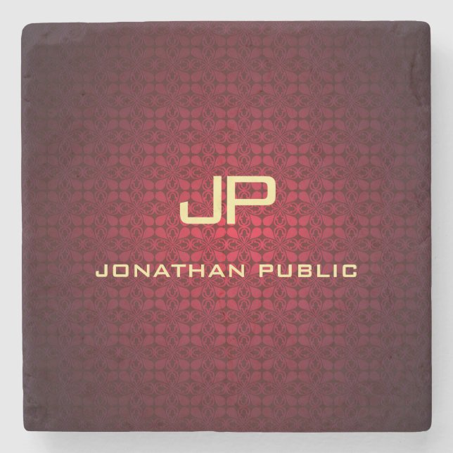 Elegant Red Damask Monogram Nostalgic-mall Stenunderlägg (Framsidan)