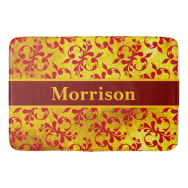Elegant Red Damask och Guld Struktur Badrumsmatta