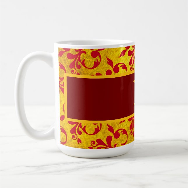 Elegant Red Damask och Guld Struktur Kaffemugg (Vänster)
