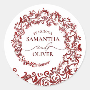 Elegant Red Damask Wedding Runt Klistermärke