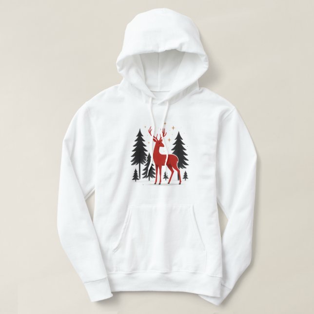 Elegant Red Deer Christmas Hoodie – Minimal Winter (Design framsida)