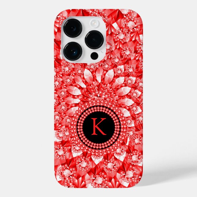 Elegant Red Diamonds Glitter Skriv ut Monogram (Baksida)