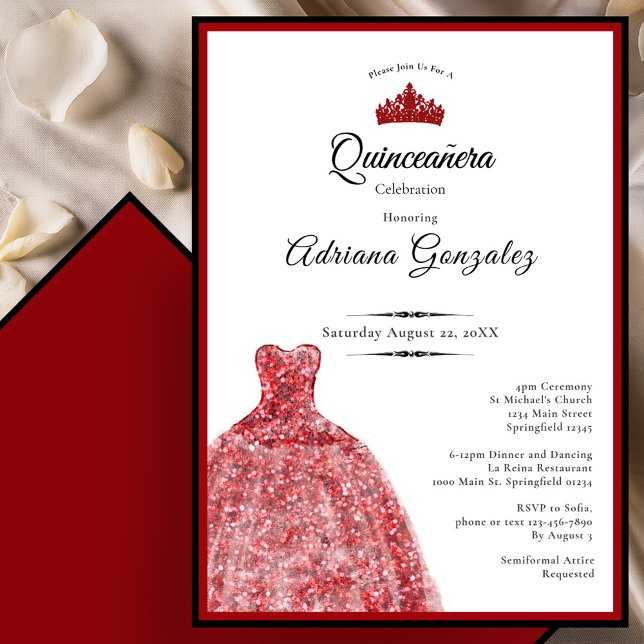 Elegant red dress 15th birthday Quinceanera Inbjudningar (Skapare uppladdad)