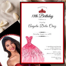 Elegant red dress 18th birthday debut inbjudningar