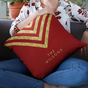 Elegant Red Family Namn Chevron Mönster Kudde