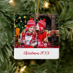Elegant Red Family Photo Modern Julgransprydnad Keramik