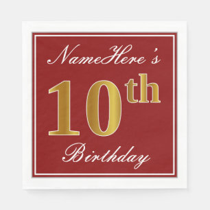 Elegant Red, Faux Guld 10th Birthday + Custom Name Pappersservett