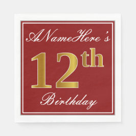 Elegant Red, Faux Guld 12:e Birthday + Anpassat na Pappersservett