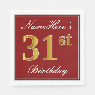 Elegant Red, Faux Guld 31a Birthday + Anpassat nam Pappersservett