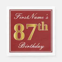 Elegant Red, Faux Guld 87 Birthday + Custom Name Pappersservett