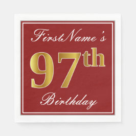Elegant Red, Faux Guld 97 Birthday + Custom Name Pappersservett