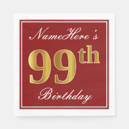 Elegant Red, Faux Guld 99 Birthday + Custom Name Pappersservett