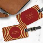 Elegant Red & Faux Guld Circles Geometric Linjer Bagagebricka<br><div class="desc">Resa i stil med den här eleganten bagagetaggen som har en modern geometrisk cirkel i guld, linjer mönster mot röd bakgrund. Anpassa den här märkrn med din information och om du vill ha fler alternativ, t.ex. att ändra teckensnittet, så klickar du storlekt på knappen Anpassa. *Observera att Zazzle Watermark som...</div>