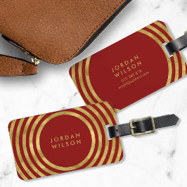 Elegant Red & Faux Guld Circles Geometric Linjer Bagagebricka