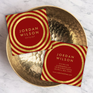 Elegant Red Faux Guld Round Linjer Geometric Fyrkantigt Visitkort