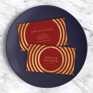 Elegant Red Faux Guld Round Linjer Stylist Visitkort