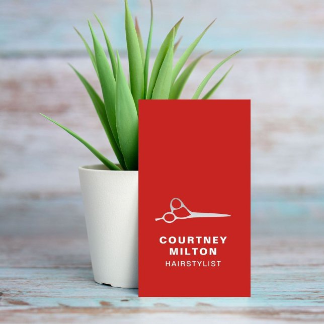 Elegant Red Faux Silver Sissor Hair Stylist Visitkort (Skapare uppladdad)