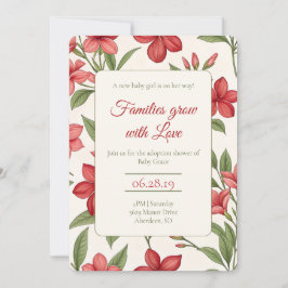 Elegant Red Floral Botanical Adoption Shower Inbjudningar