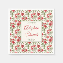 Elegant Red Floral Botanical Adoption Shower Pappersservett