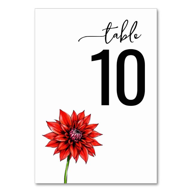 Elegant Red Floral Table Number Sign Bordsnummer (Framsidan)