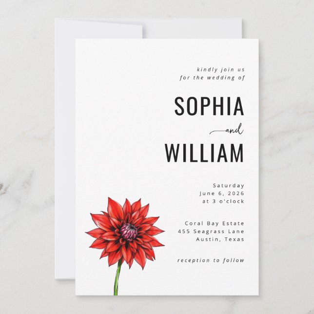 Elegant Red Floral Wedding Invitation Inbjudningar (Framsida)