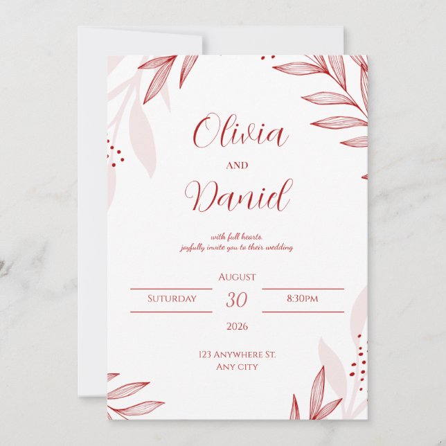 Elegant Red Floral Wedding Invitation Inbjudningar (Framsida)