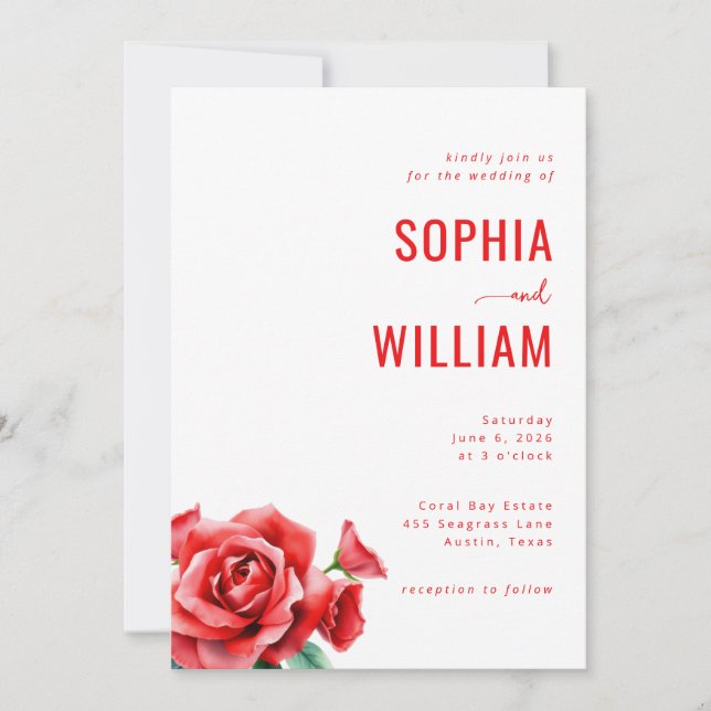Elegant Red Floral Wedding Invitation Inbjudningar (Framsida)