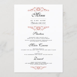 Elegant Red Flourish Bröllop Middag Menu Meny