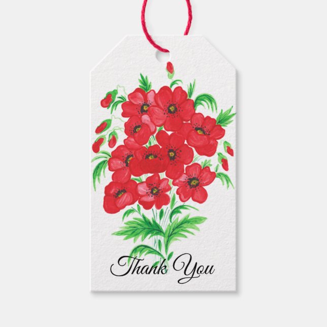 Elegant Red Flower Bouquet Tack Presentetikett (Framsidan)