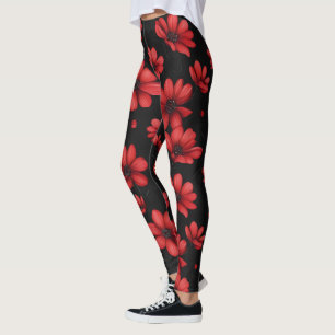 Elegant Red Flower Mönster Leggings