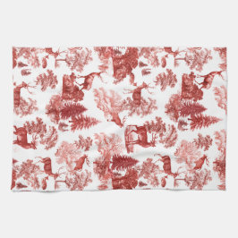 Elegant Red Fransk Toile Hjort in Woodland Kökshandduk