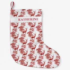 Elegant Red Fransk Toile Hjort in Woodland Liten Julstrumpa