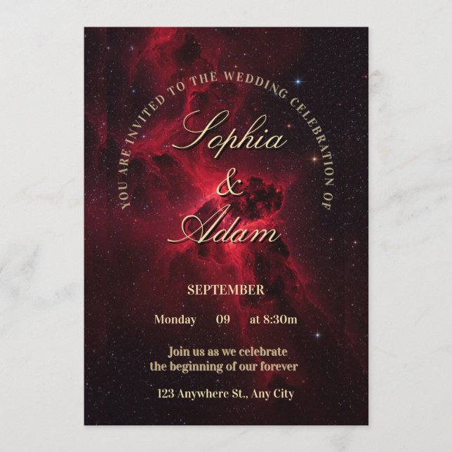 Elegant Red Galaxy Wedding Invitation Inbjudningar (Framsida)