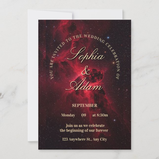 Elegant Red Galaxy Wedding Invitation Tack Kort (Framsida)