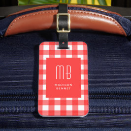 Elegant Red Gingham Monogram Bagagebricka
