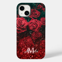 Elegant Red glitter-blommor iPhone 14 Fodral.