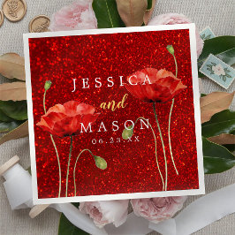 Elegant Red Glitter Flowey Bröllop Cocktail Pappersservett