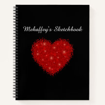 Elegant Red Glitter Heart Artist Sketchbook