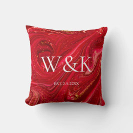 Elegant Red Glitter Initial Wedding Couple  Kudde