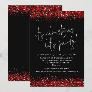 Elegant Red Glitter - julen gör att Party Black Inbjudningar