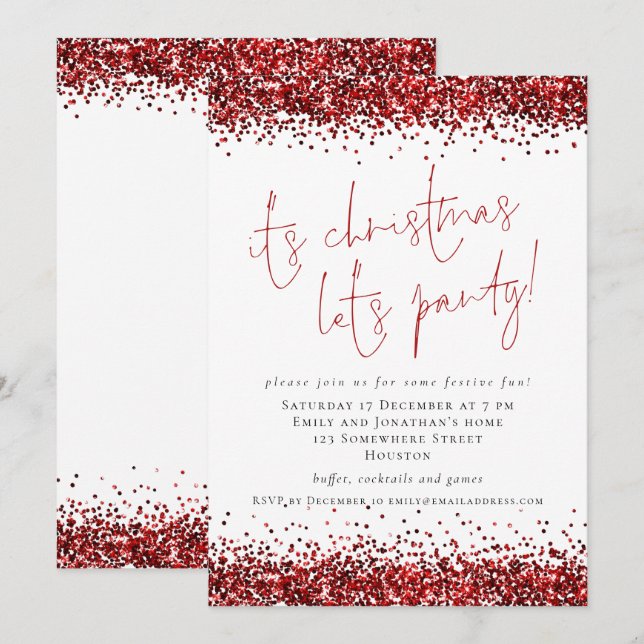 Elegant Red Glitter - julen slutar Party Inbjudningar (Fram/baksida)